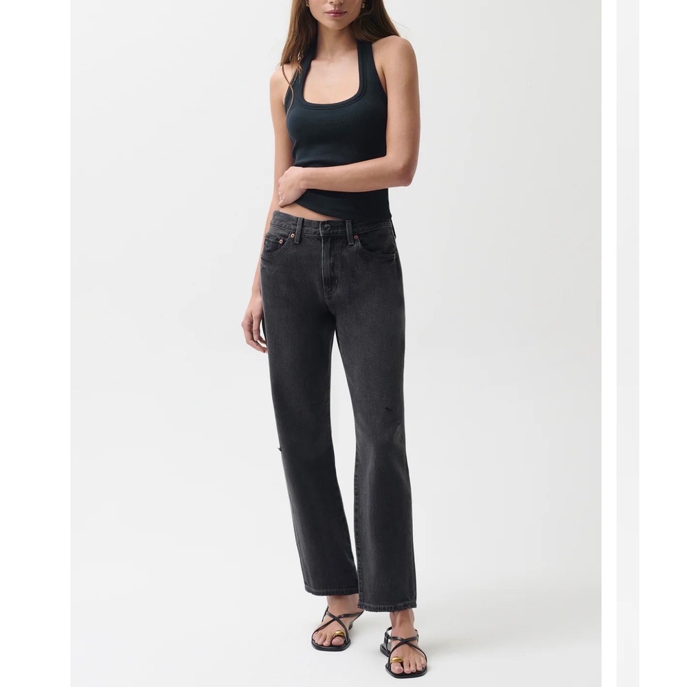Pistola Lexi Mid Rise Bowed Straight Jeans Women 36x29 32 Mercury Black - Picture 1 of 13